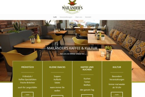 Texter Bielefeld: Referenz Website für Mailänder's Kaffee und Kultur in Bielefeld, Konzept, Text, Webdesign